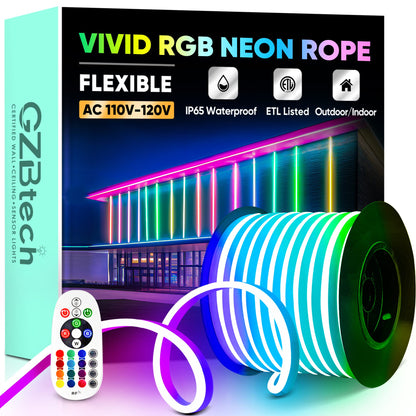 GZBtech 100FT Multi-Color LED Neon Rope Light Kit