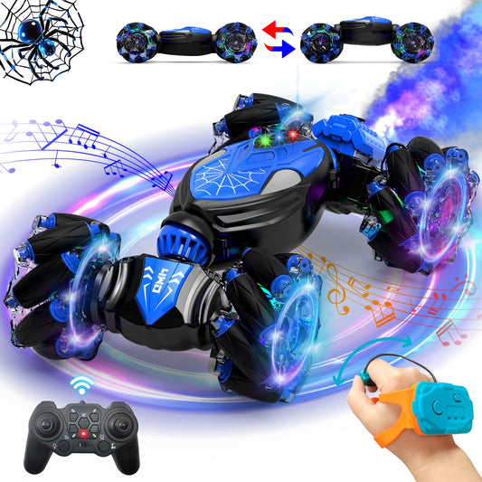 Gesture Controlled Stunt Car: 4WD 360° Transformer with Music & Lights - Blue